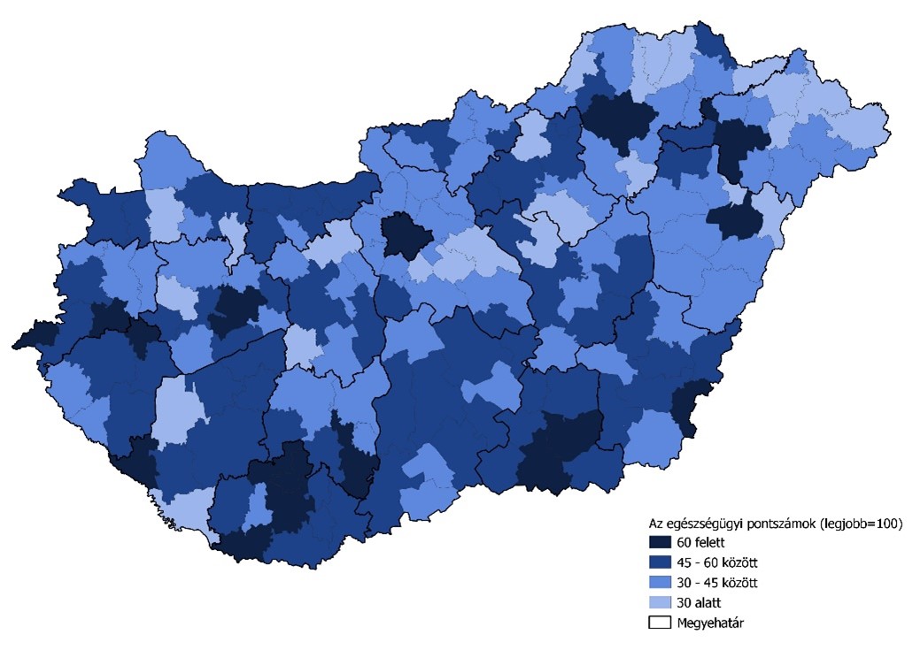 Az egészségügyi pontszámok szerinti első tíz járás Magyarországon (Forrás: Takarék Index számítás, felhasznált adatok forrása: KSH)